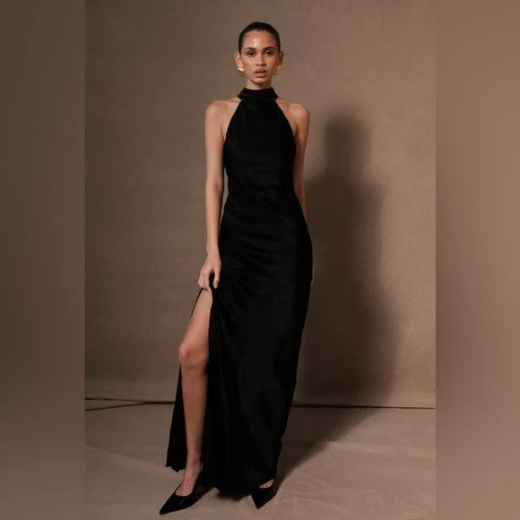 slim fit dress slacks SATIN BIAS COWL BACK MAXI | OLIVE — THIRD FORM main image 1